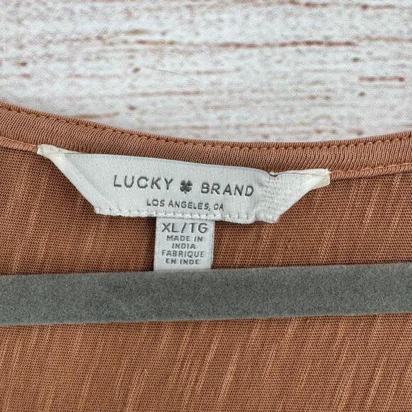 Lot of 2 Lucky Tops Womens XL Cream Brown Thermal Henley Button Down - Picture 9 of 16